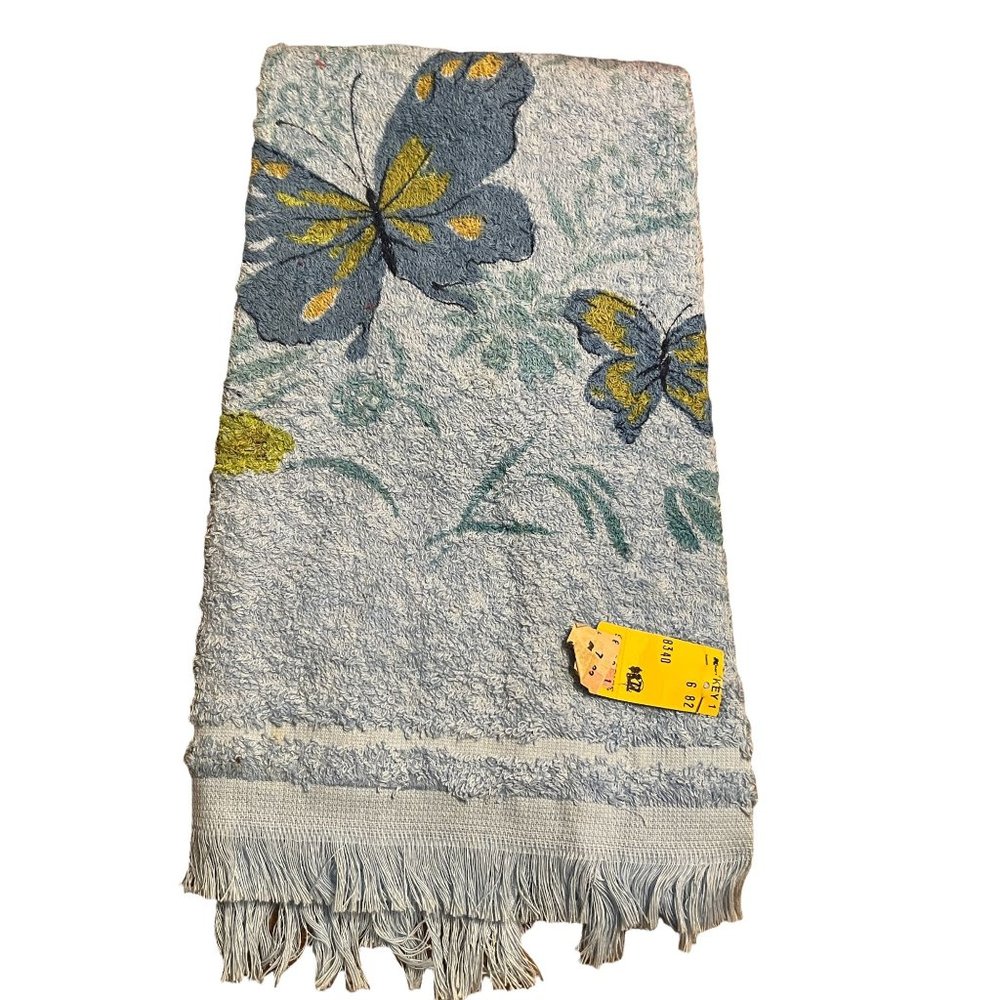 Vintage First Edition by Franco Blue Hand Towel Butterfly USA 24" x 16" NEW NOS